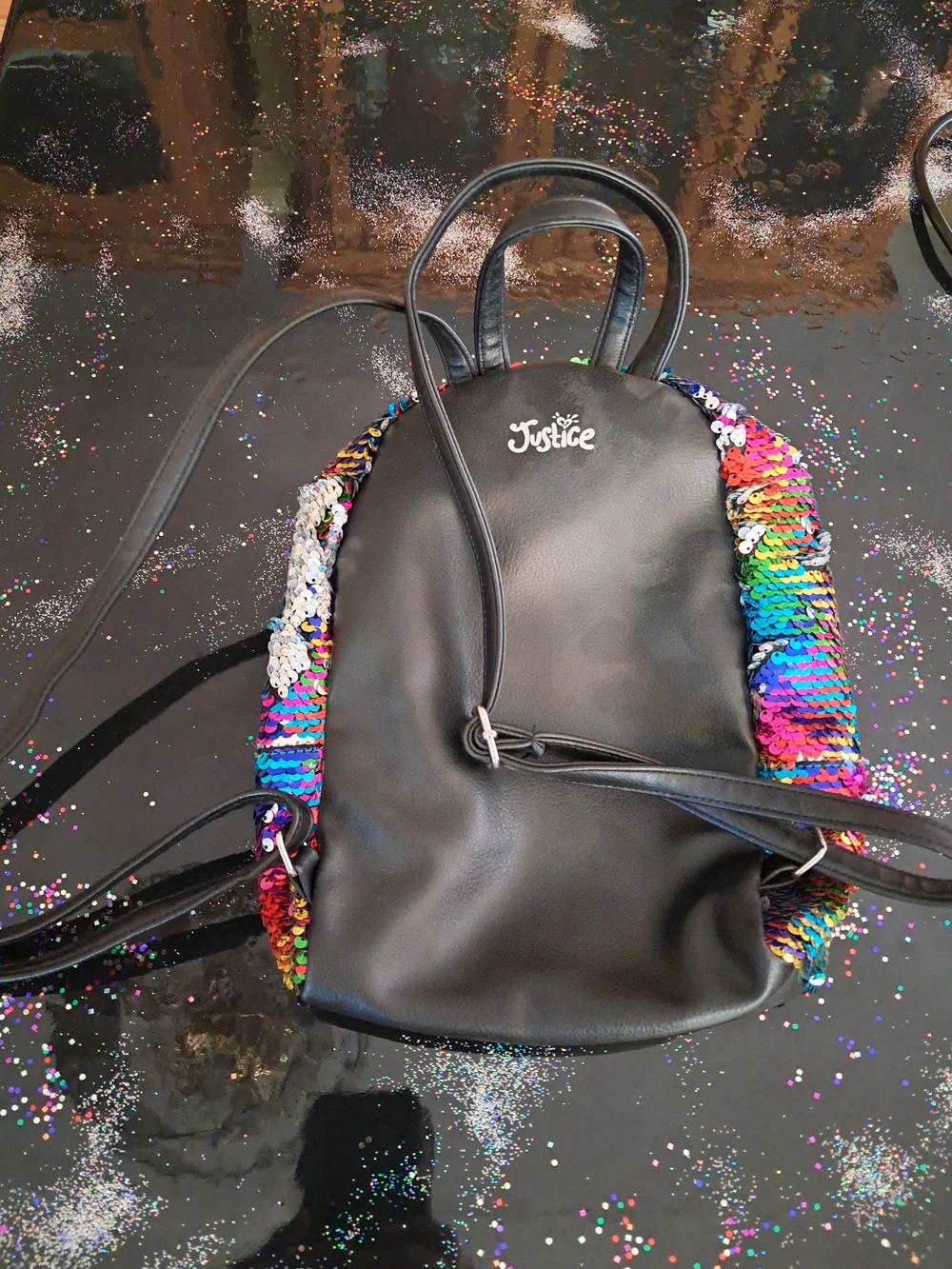 Sequin Rainbow Emoji Kids Mini Backpack with Pom Pom